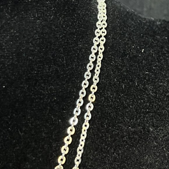 Double Strand Silver Tone Pink Clear Green Blue & Yellow Cats Eye Necklace (3742 - Picture 5 of 6